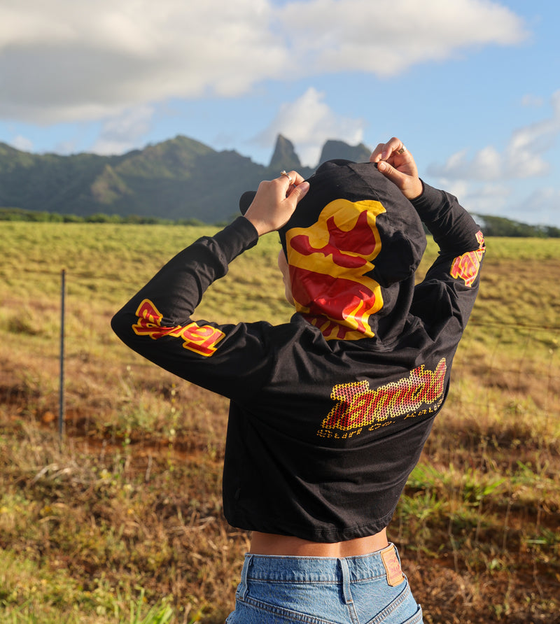 Tri Womens Long Sleeve Hooded Crop Shirt - Black