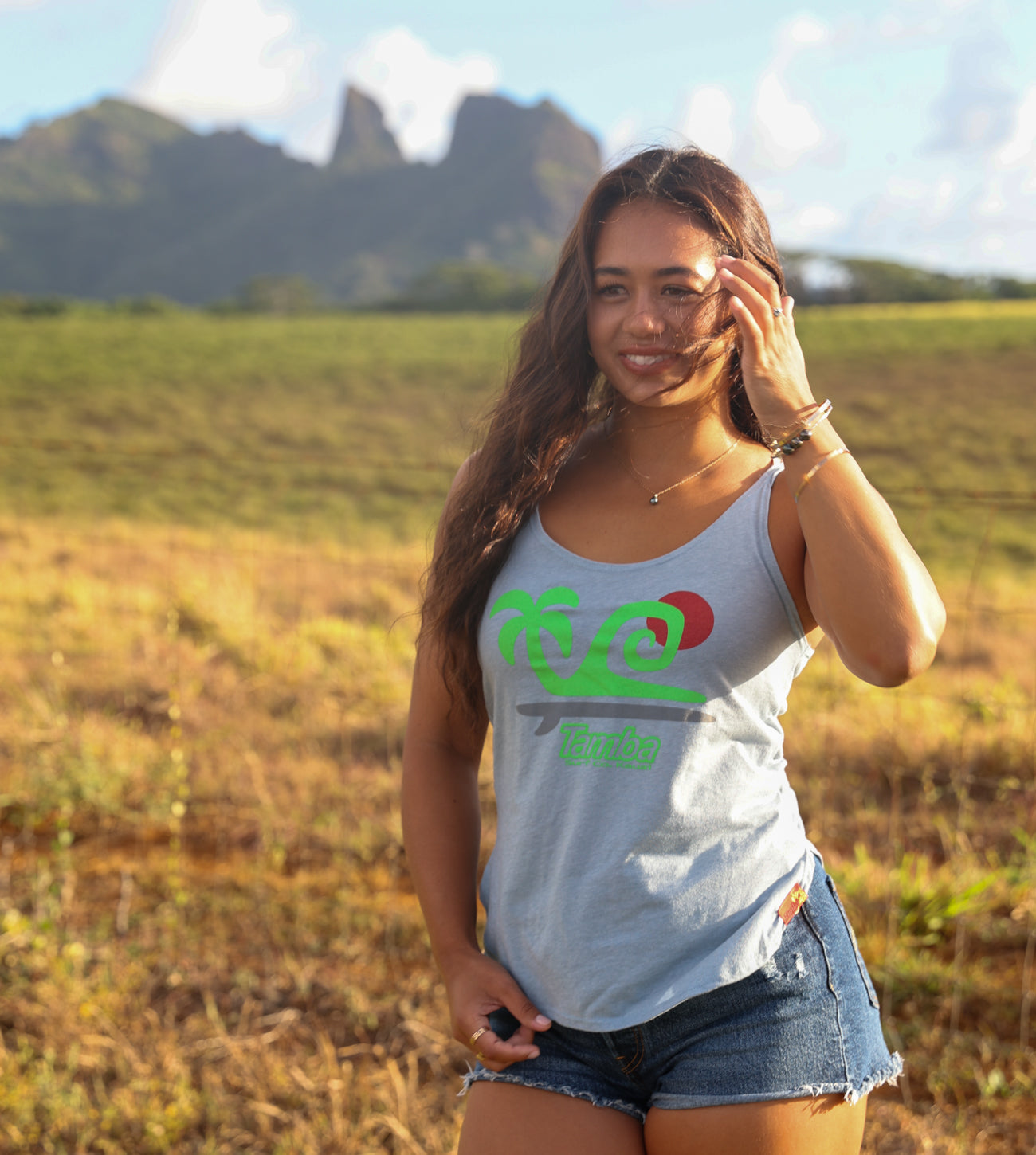 Zen Tropic Women's Festival Tank Top Shirt - Stonewash Denim