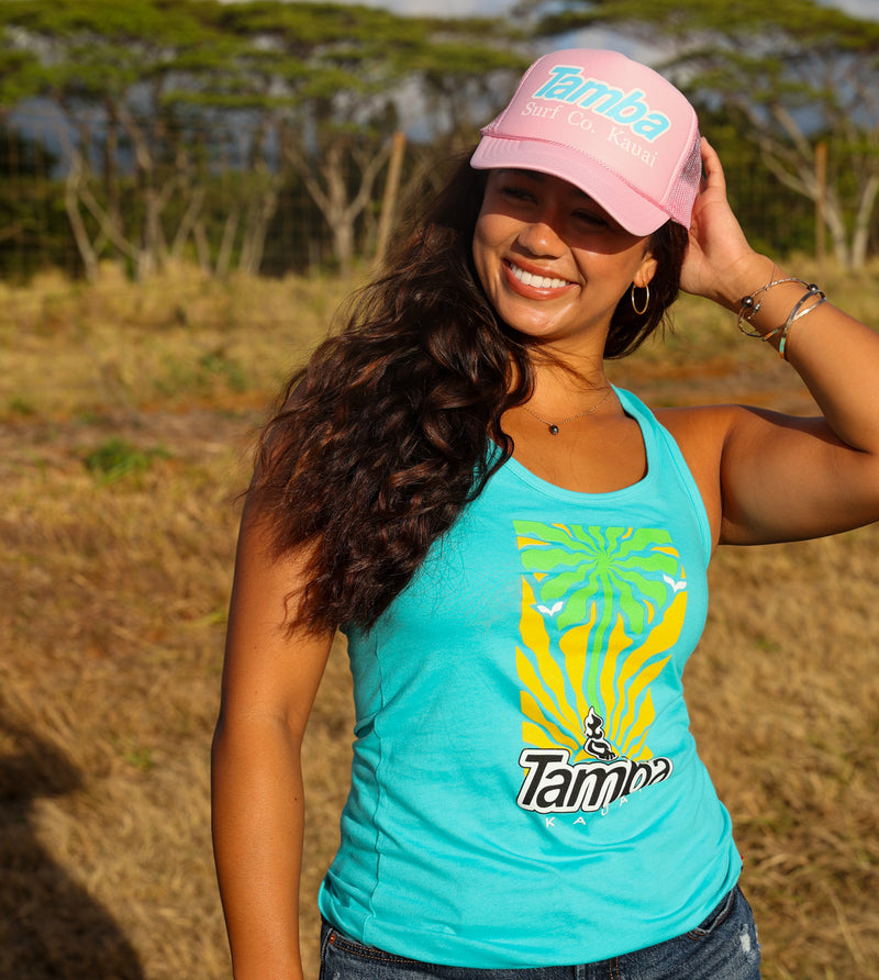 Sunrise Palm Women's Racerback Shirt - Tahiti Blue