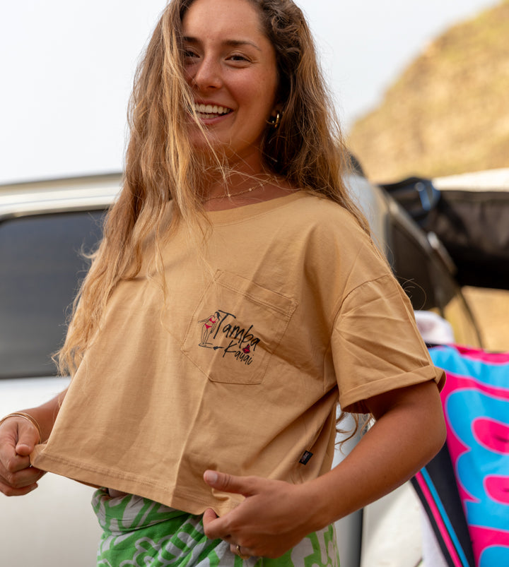 Hangin' Out Womens Short Sleeve Crop Shirt - Sand