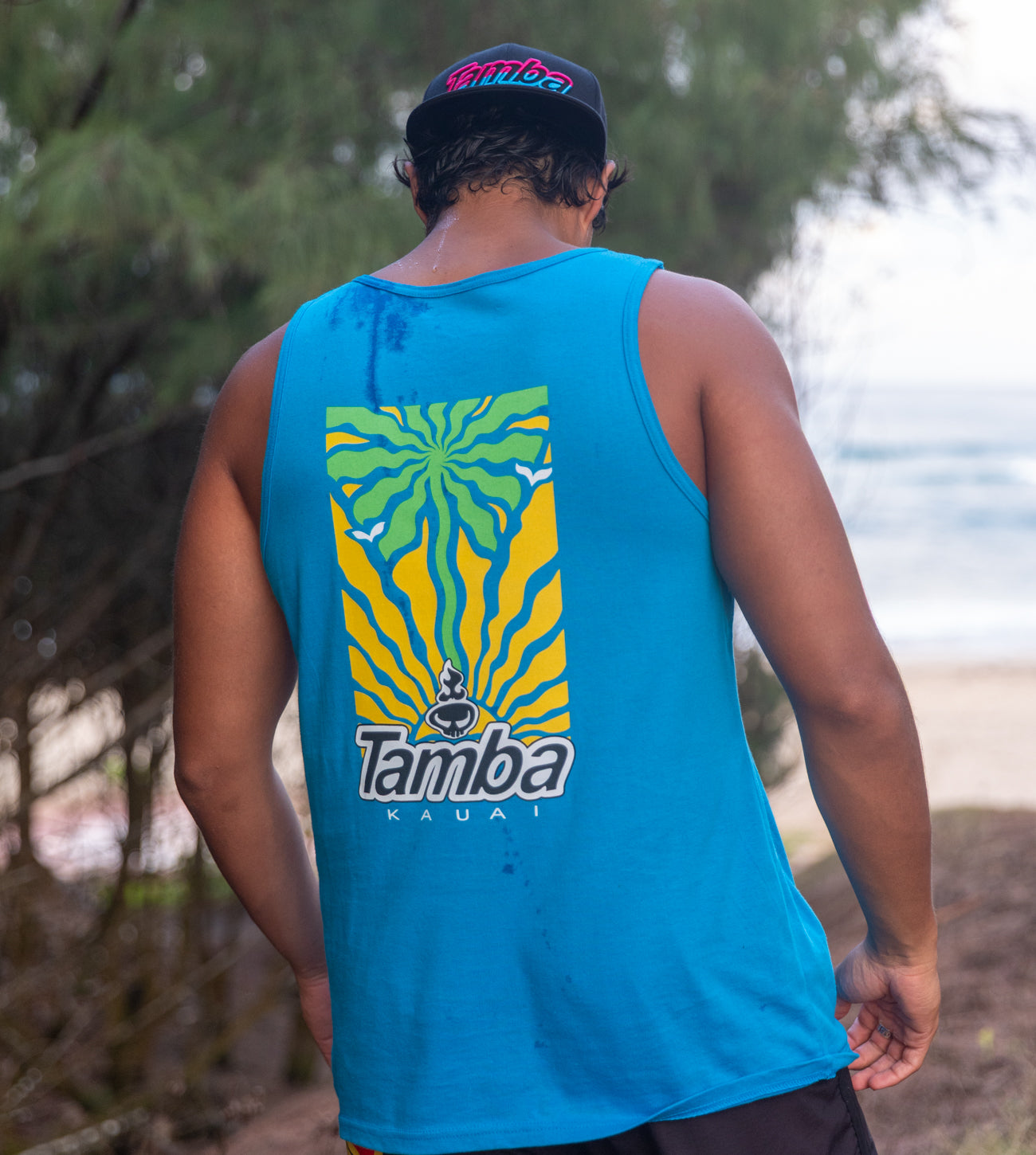 Sunrise Palm Tank Top Shirt - Sapphire