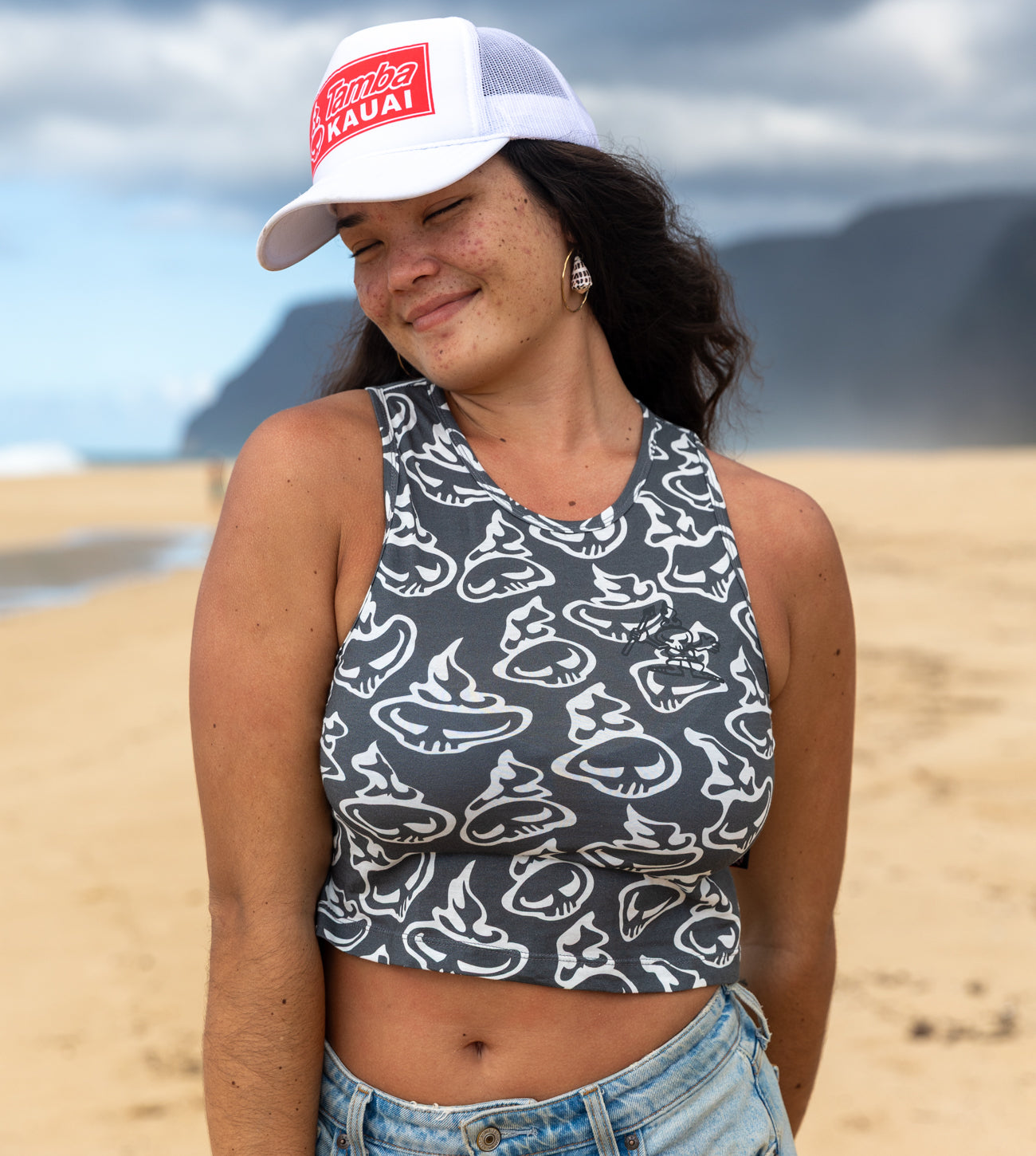 Swirly Womens Crop Tank - Light Grey