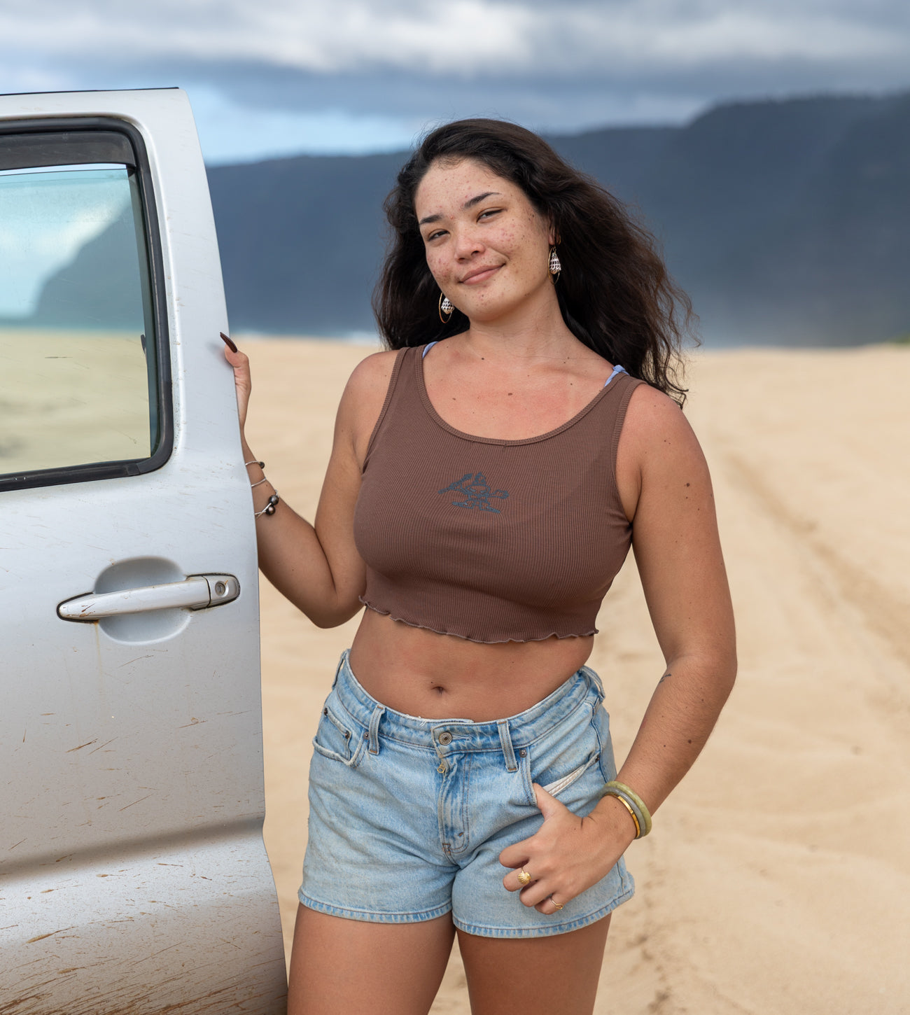 Stuzzy Warrior Womens Ribbed Cropped Tank Top Shirt - Espresso