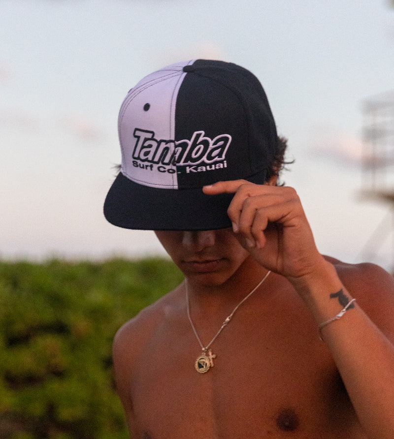 Tamba Surf Co Kaua'i 50-50 Snapback Hat - Black/White