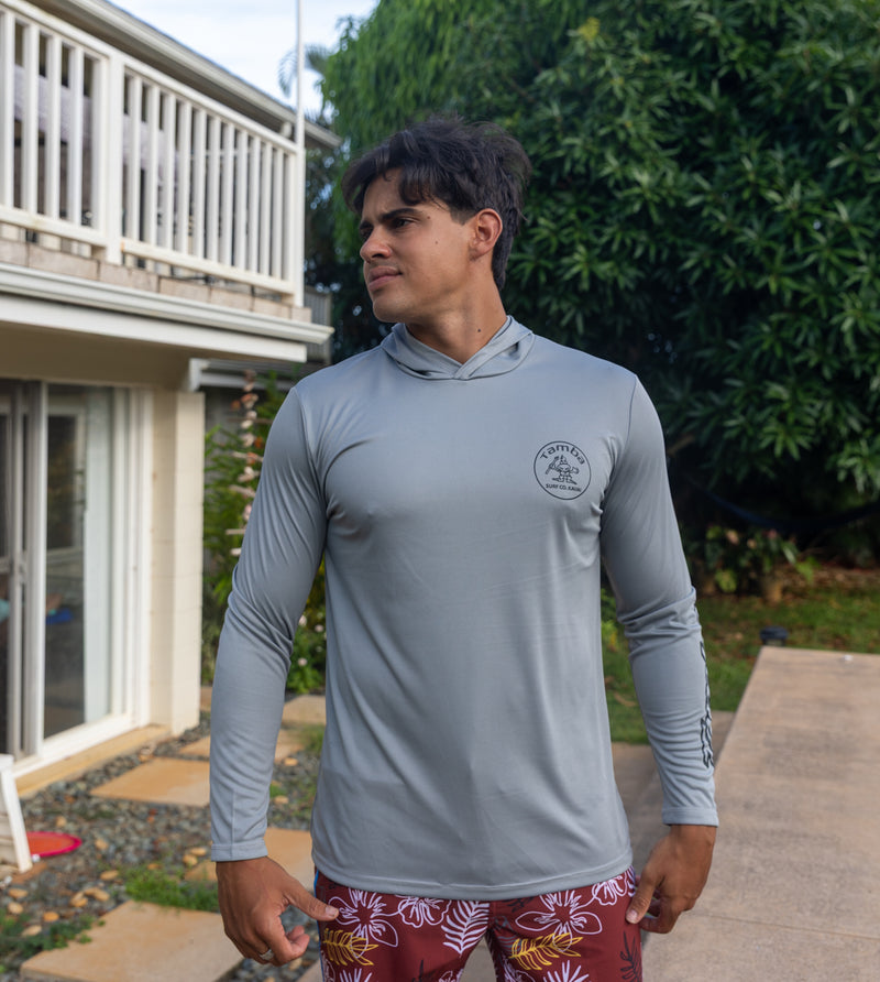 Stamp UV Long Sleeve Hoodie Shirt - Light Grey