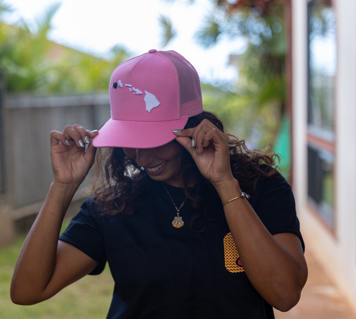 Hawaii Premium Mesh Snapback Hat - Pink