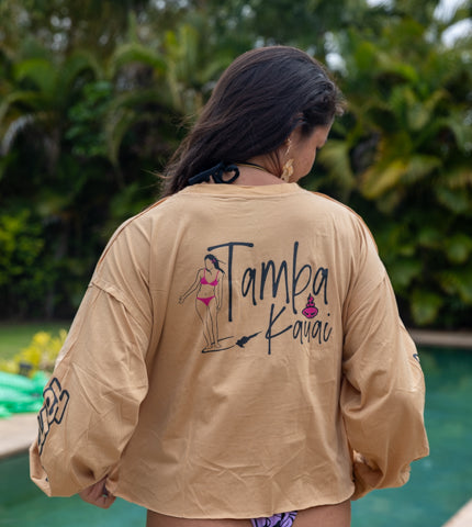 Hangin Out Women's Long Sleeve Cropped Shirt - Sand