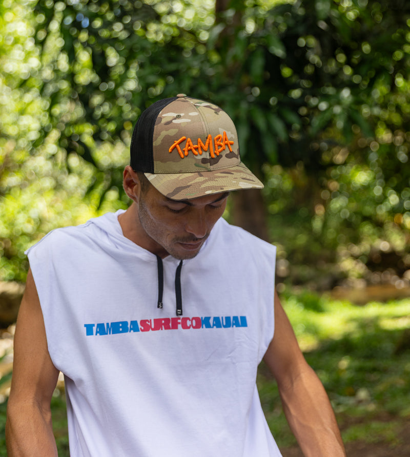 Multicam Camo Stuzzy 3D Mesh Curvebill Snapback Hat - Light/Orange