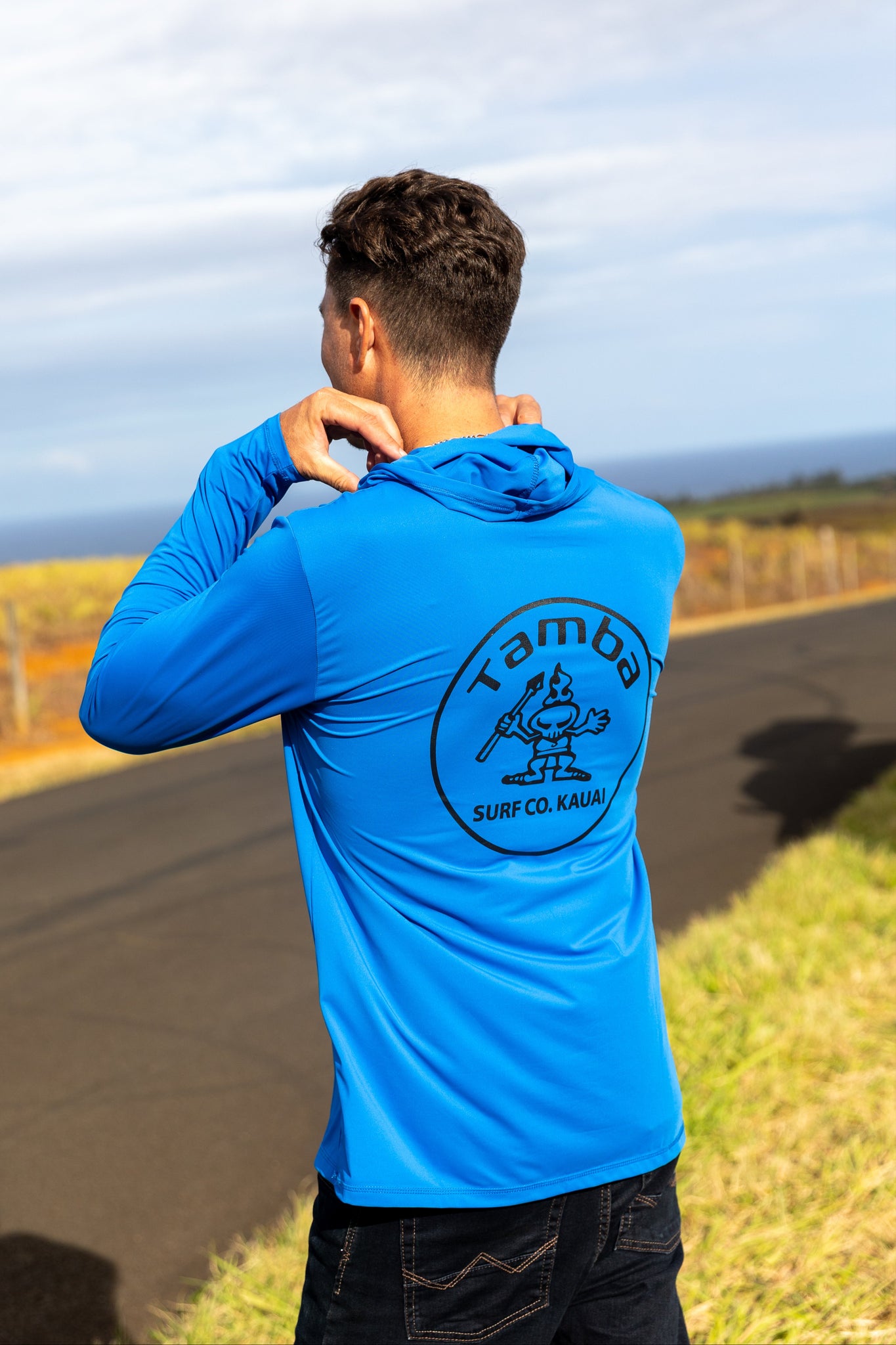 Stamp UV Long Sleeve Hoodie Shirt - Blue