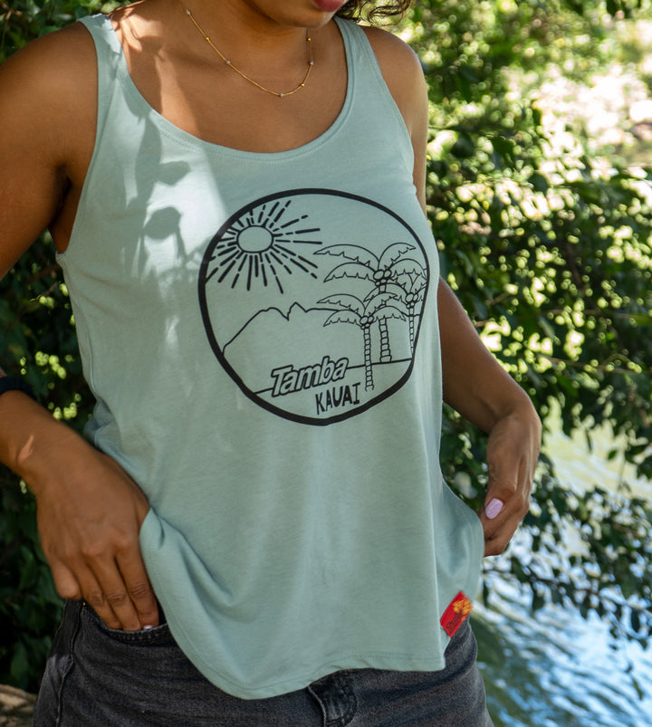Round Sunrise Womens Festival Tank Top Shirt - Stonewash Green