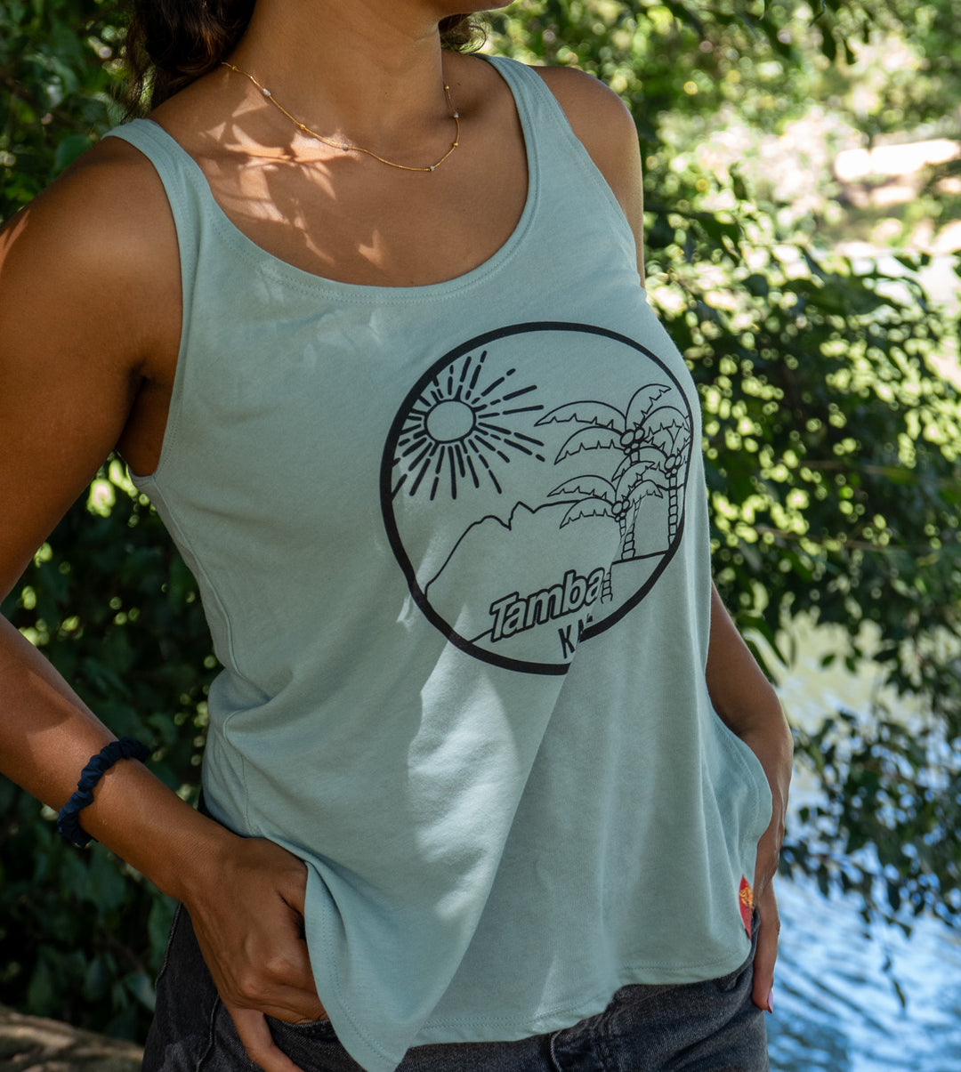 Round Sunrise Womens Festival Tank Top Shirt - Stonewash Green