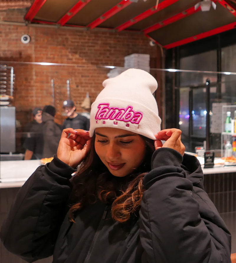 Tamba Kaua'i 3D Cuffed Beanie - White/Pink