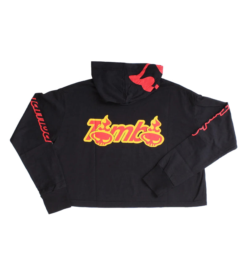 Classic A-List Womens Long Sleeve Hooded Crop Shirt - Black