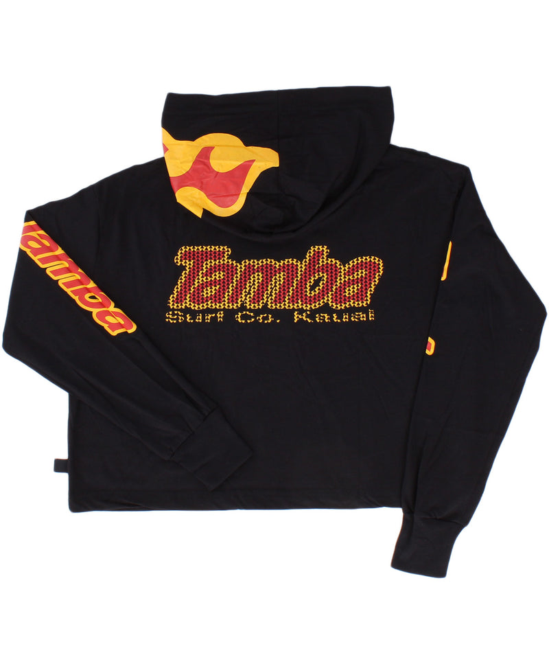 Tri Womens Long Sleeve Hooded Crop Shirt - Black