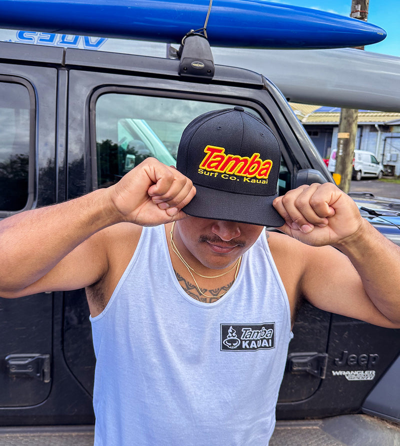 Surf Co 3D Premium Snapback Hat - Black/Yellow/Red