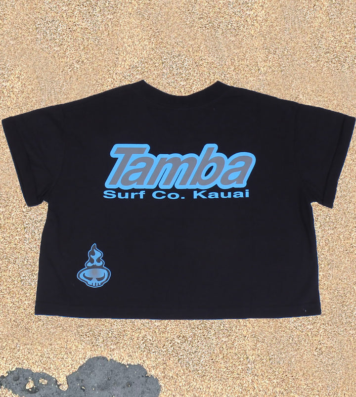 Surf Co Kauai Womens Short Sleeve Crop Shirt - Black/Blue/Silver