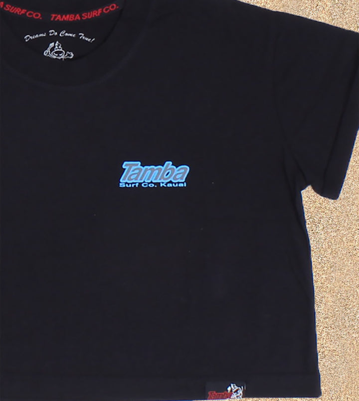 Surf Co Kauai Womens Short Sleeve Crop Shirt - Black/Blue/Silver