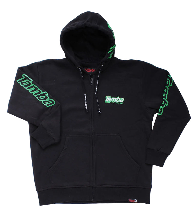 Surf Co Kauai Zip-Up Hoodie - Black Green/White