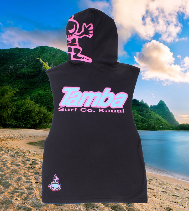 Surf Co Kauai Tank Hoodie - Black Pink/Blue