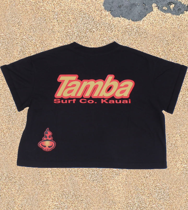 Surf Co Kauai Womens Short Sleeve Crop Shirt - Black/Red/Gold