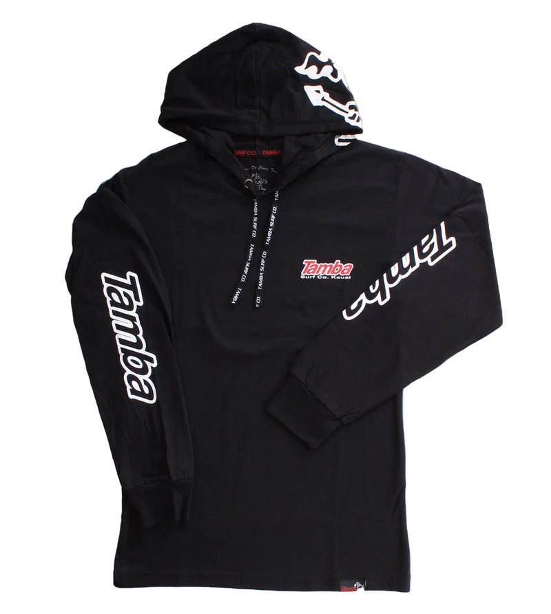 Surf Co Kauai Hooded Long Sleeve Shirt - Black/White/Red