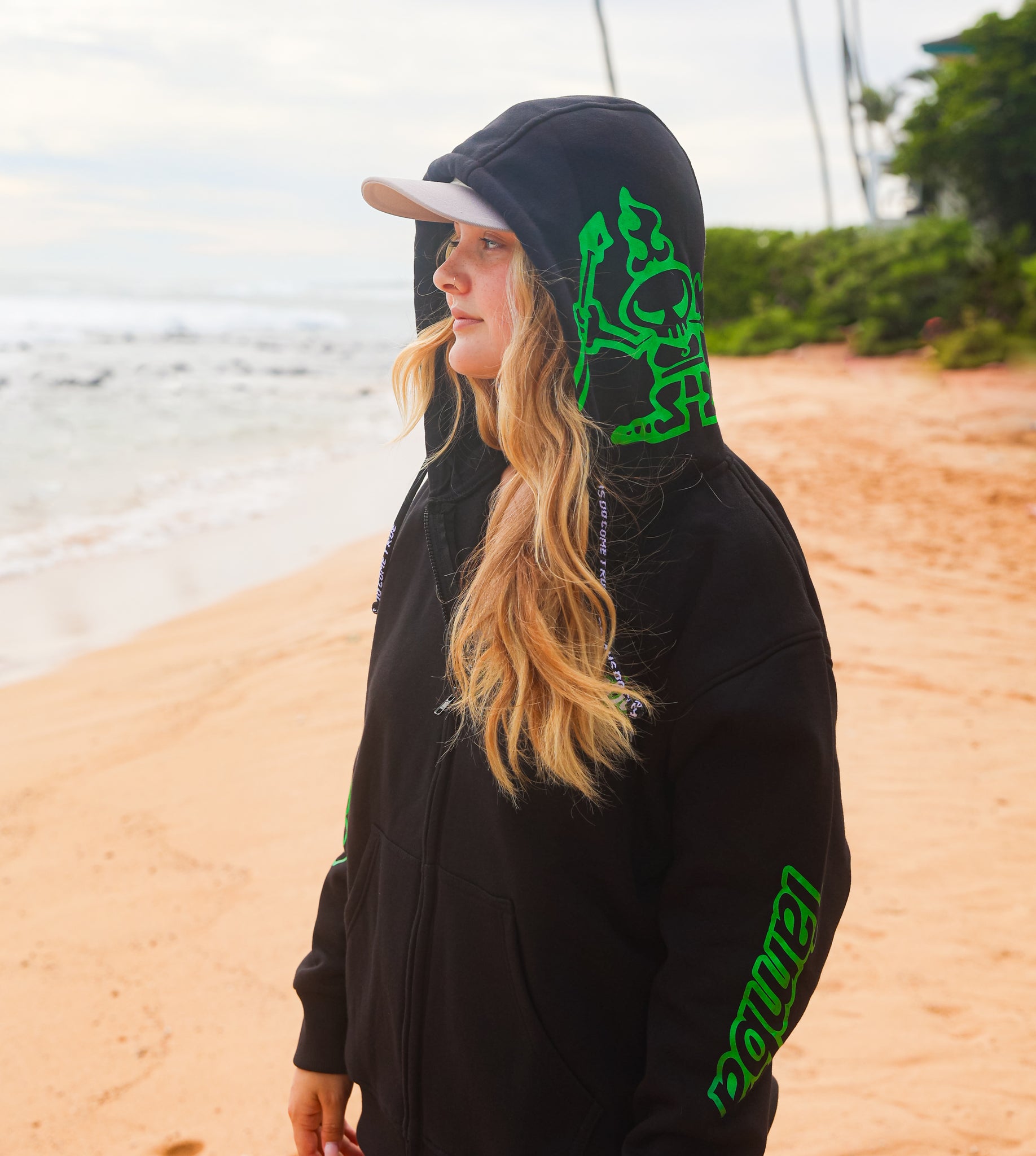 Surf Co Kauai Zip-Up Hoodie - Black Green/White