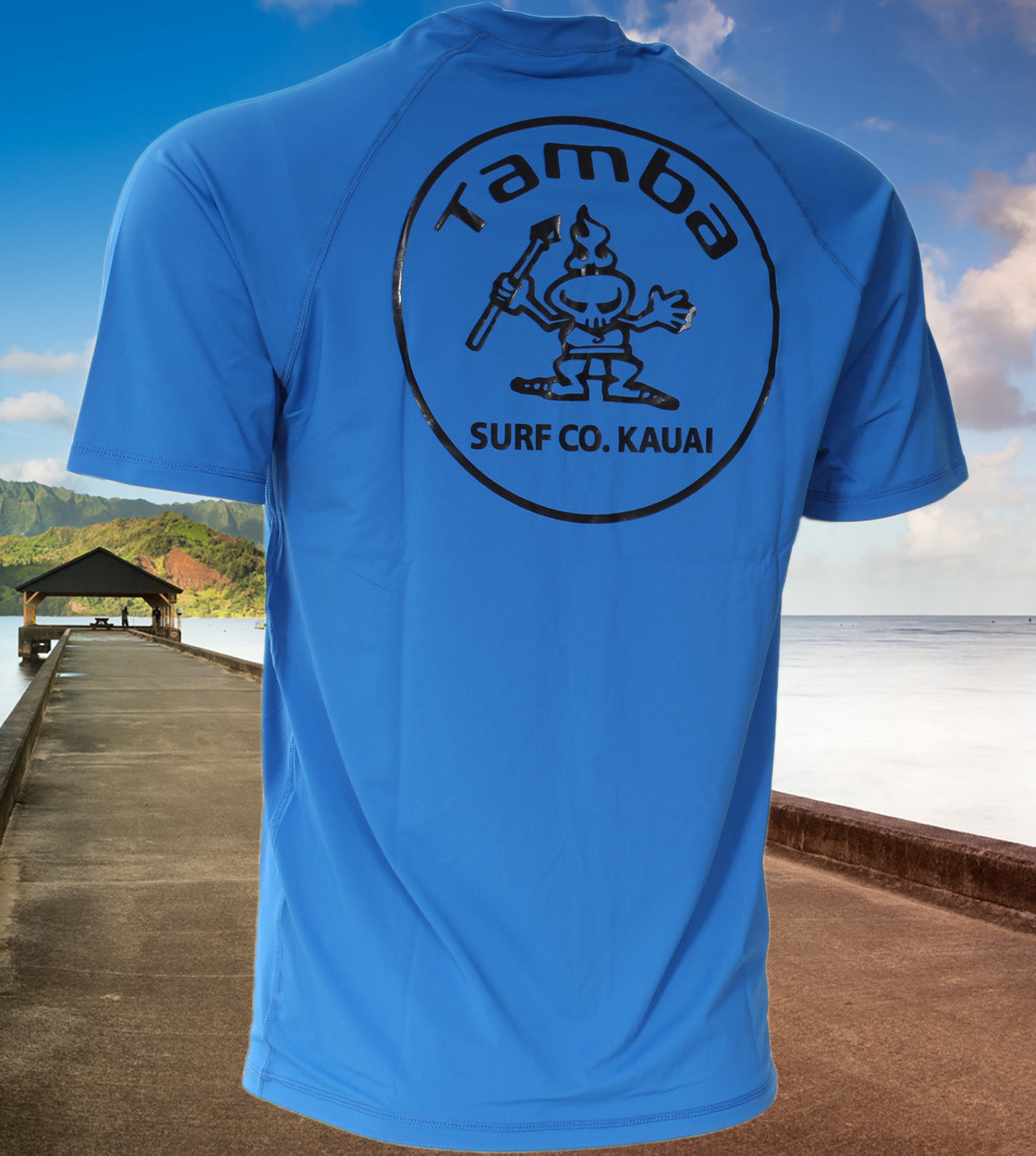 Stamp Rash Guard Short Sleeve Shirt - Blue