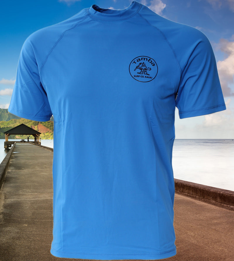 Stamp Rash Guard Short Sleeve Shirt - Blue