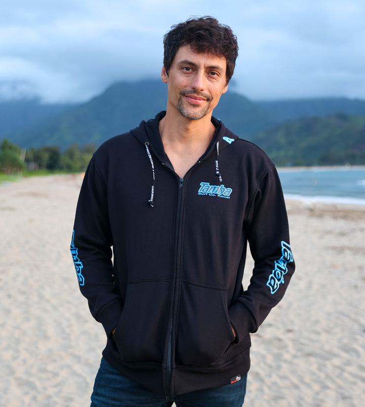Surf Co Kauai Zip-Up Hoodie - Black Blue/Silver