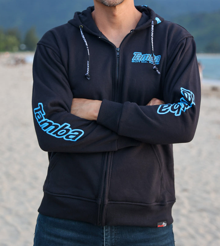 Surf Co Kauai Zip-Up Hoodie - Black Blue/Silver