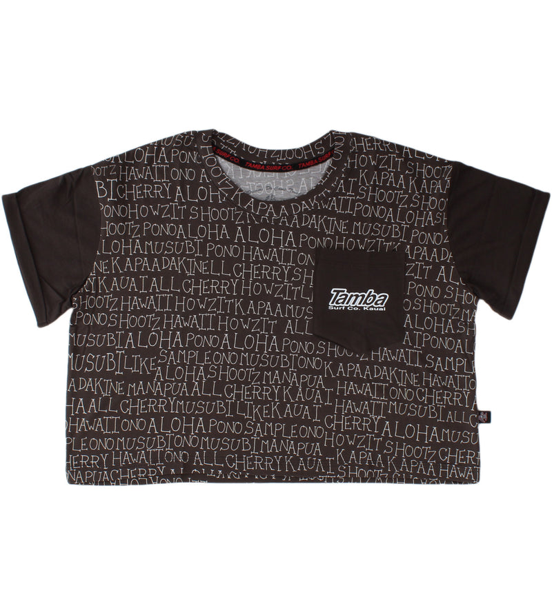 Talk Story Womens Pocket Crop Short Sleeve Shirt - Brown