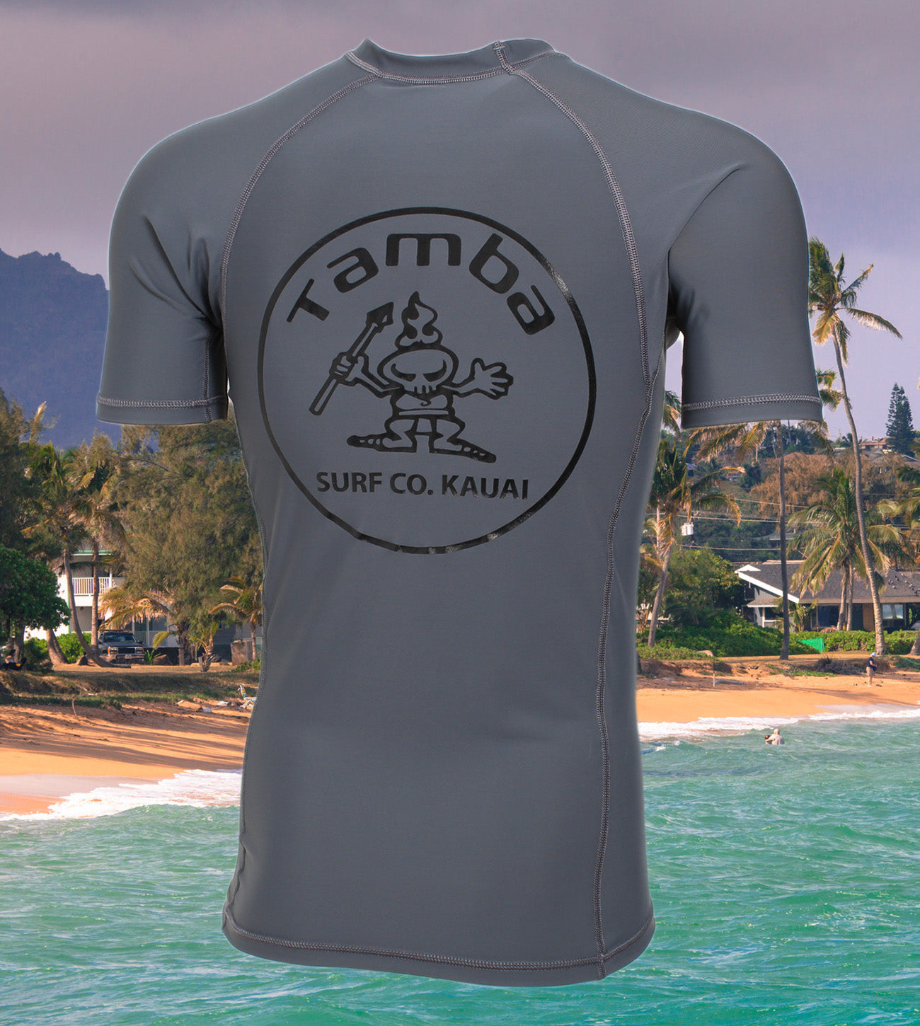 Stamp Rash Guard Short Sleeve Shirt - Charcoal