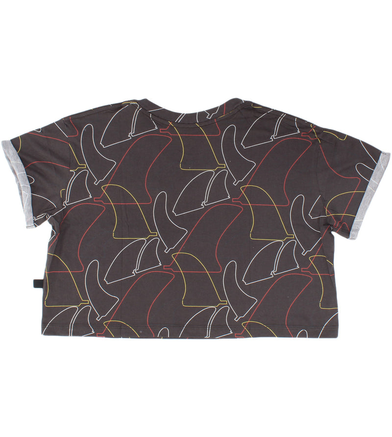 Board Fin Womens Short Sleeve Pocket Crop - Dark Grey