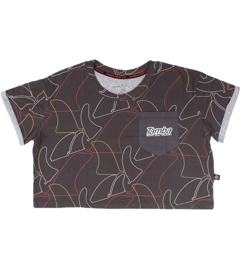 Board Fin Womens Short Sleeve Pocket Crop - Dark Grey