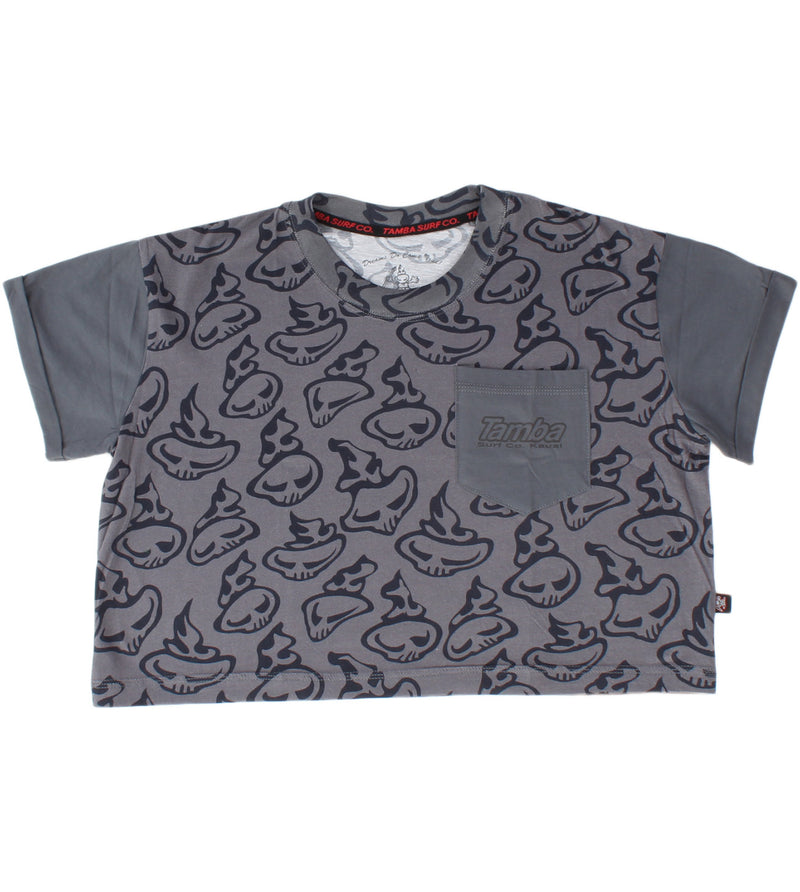 Swirly Womens Short Sleeve Pocket Crop - Dark Grey