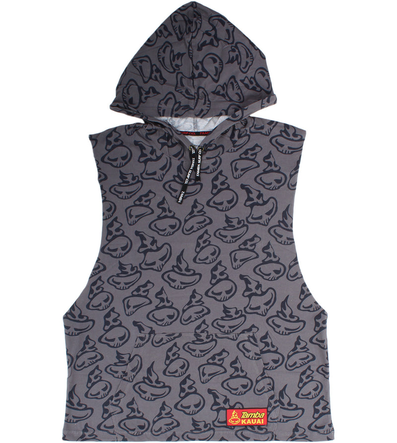 Swirly Tank Top Hooded Shirt - Dark Grey
