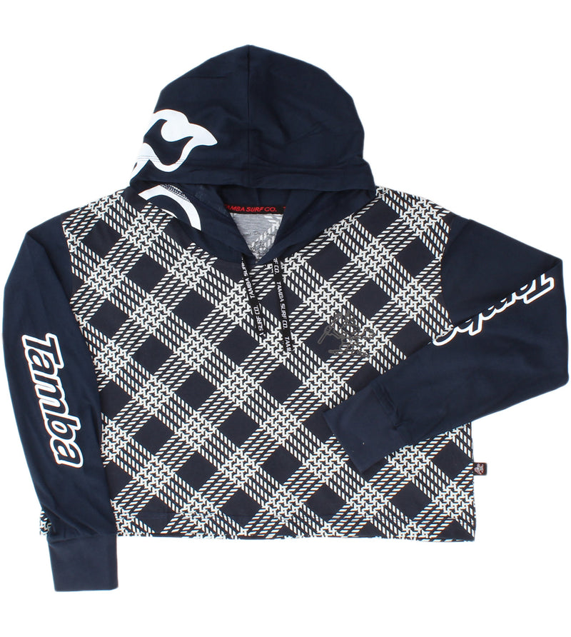 Palakalolo Women's Long Sleeve Hooded Cropped Shirt - Navy