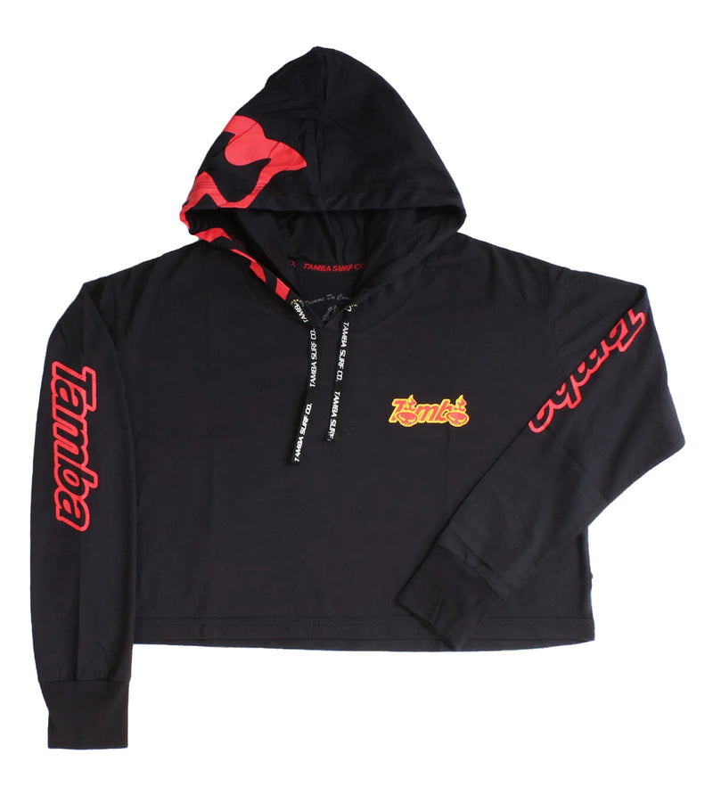 Classic A-List Womens Long Sleeve Hooded Crop Shirt - Black