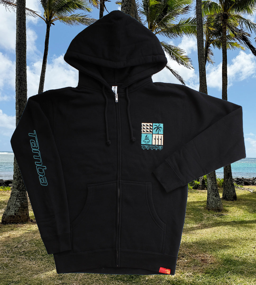 Four Square Zip-Up Hoodie - Black