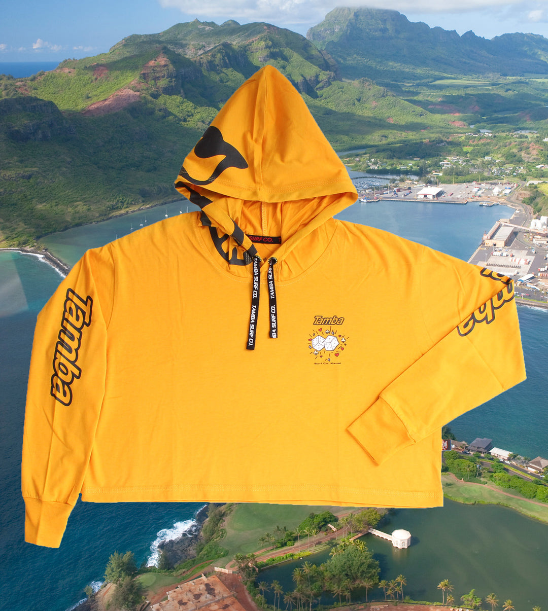 High Roller Womens Long Sleeve Hooded Crop Shirt - Gold