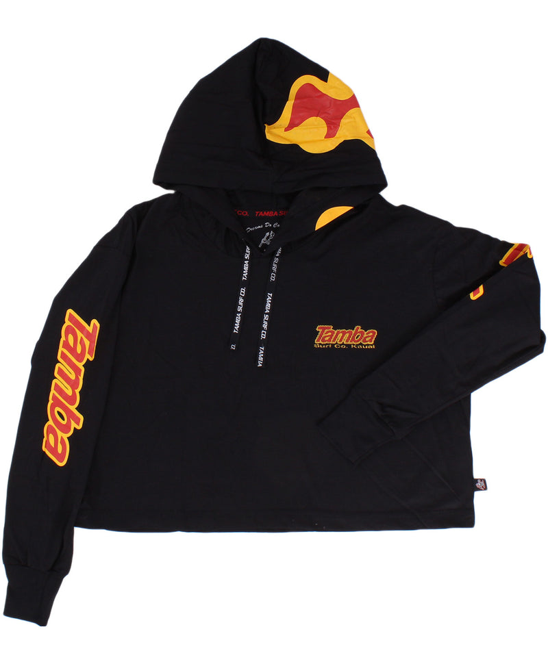 Tri Womens Long Sleeve Hooded Crop Shirt - Black