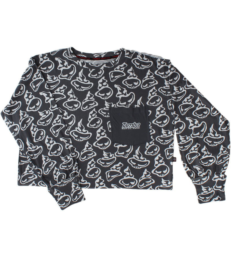 Swirly Women's Long Sleeve Cropped Shirt - Light Grey