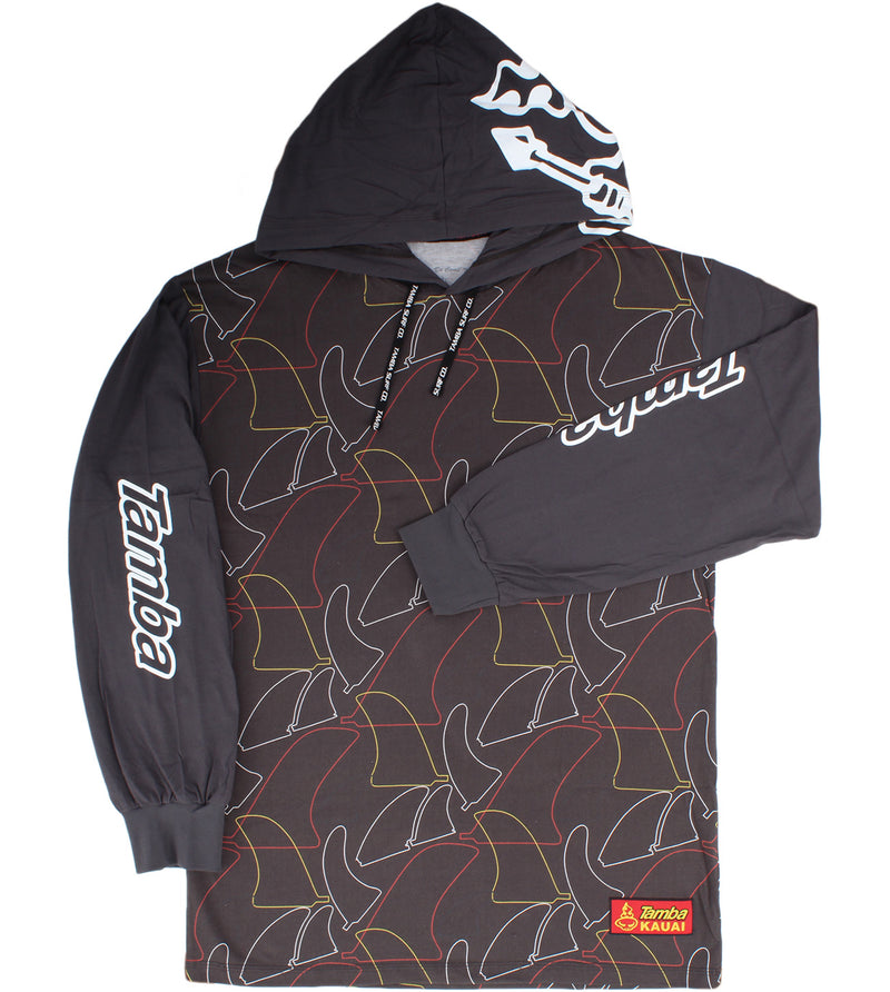 Board Fin Long Sleeve Hooded Shirt- Dark Grey
