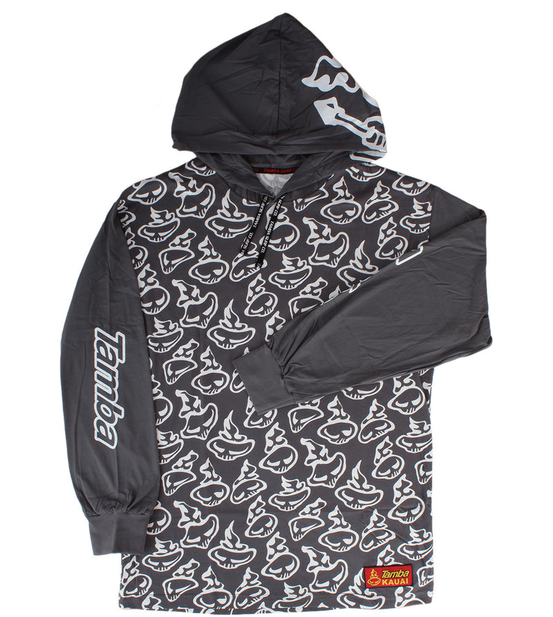 Swirly Long Sleeve Shirt Hooded - Grey/White