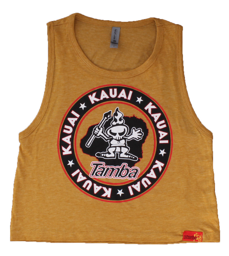 Kaua'i Kine Womens Festival Cropped Tank Top Shirt - Antique Gold