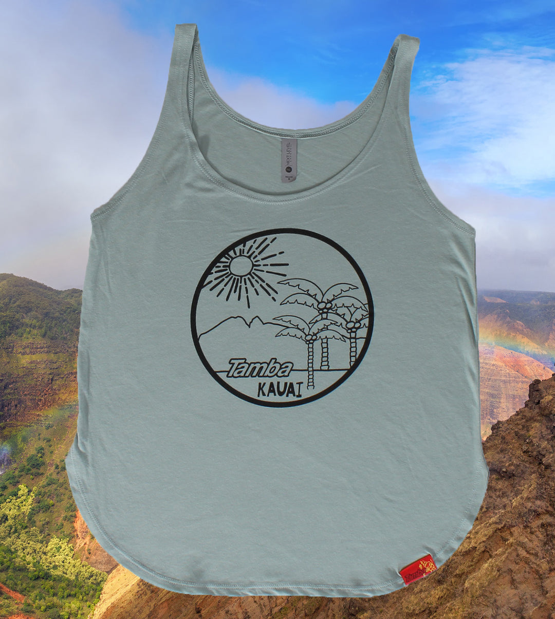 Round Sunrise Womens Festival Tank Top Shirt - Stonewash Green