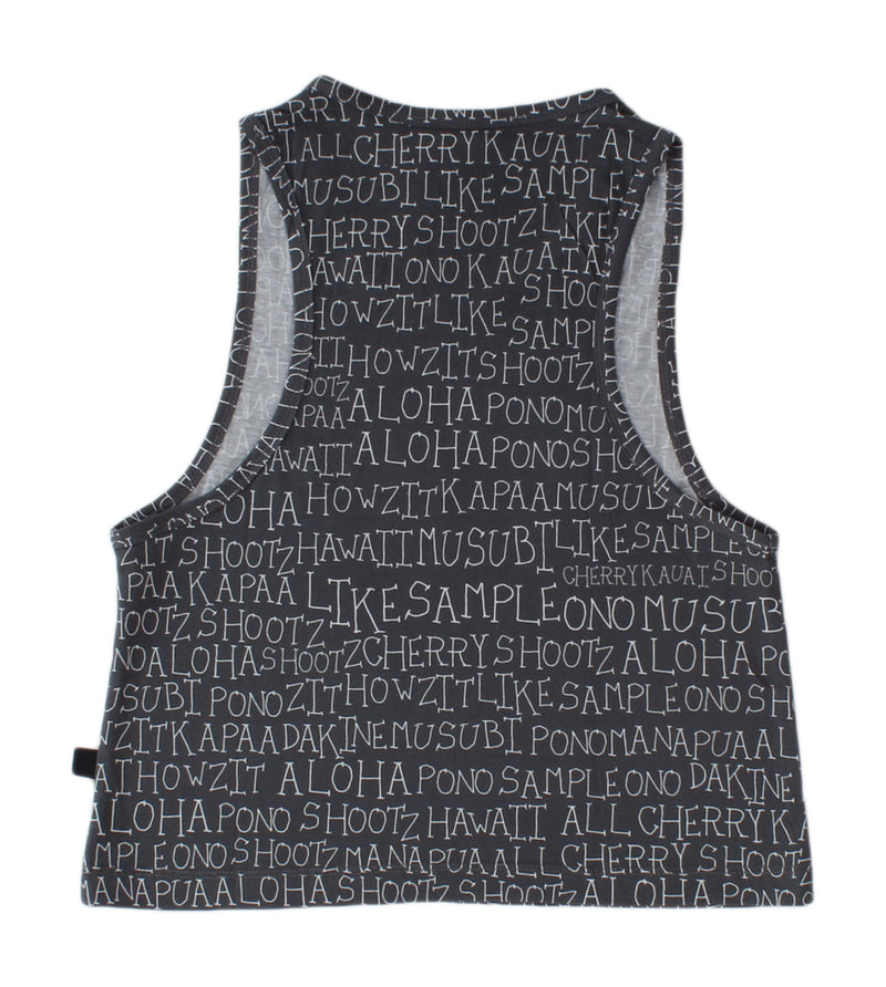 Talk Story Womens Crop Tank - Grey