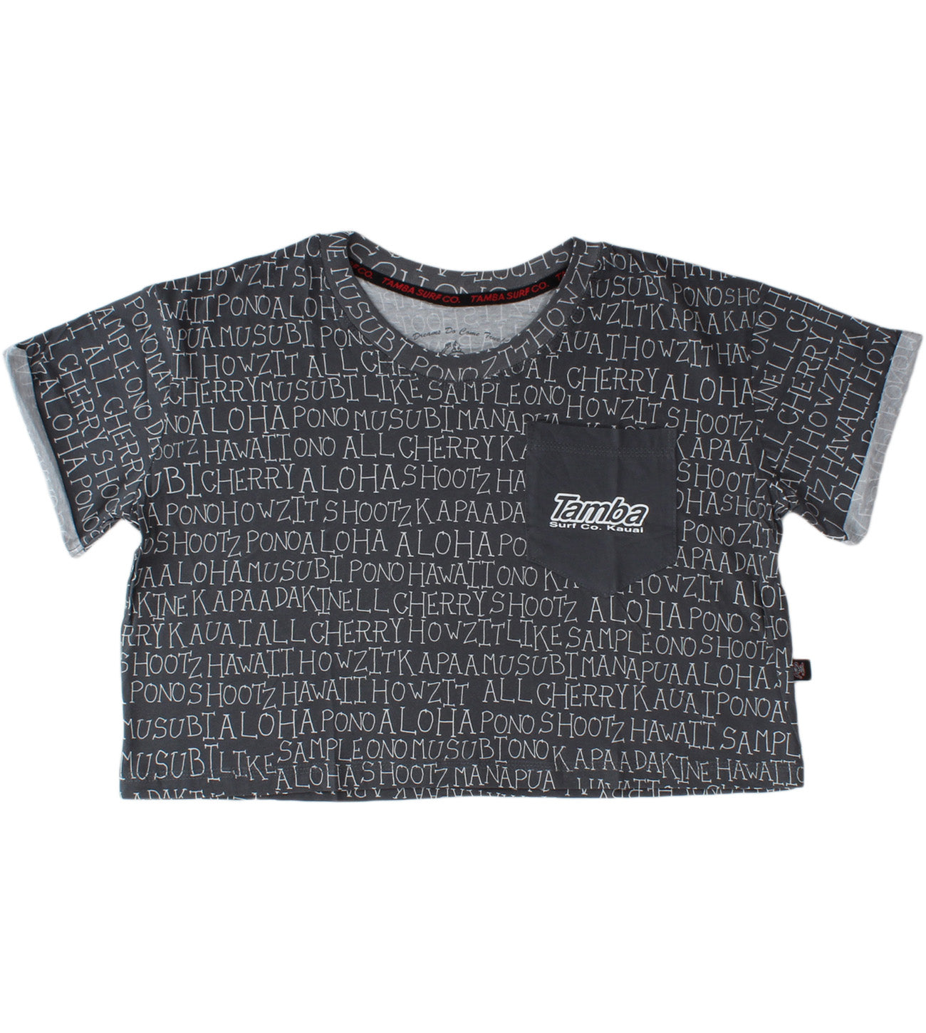 Talk Story Womens Pocket Crop Short Sleeve Shirt - Grey