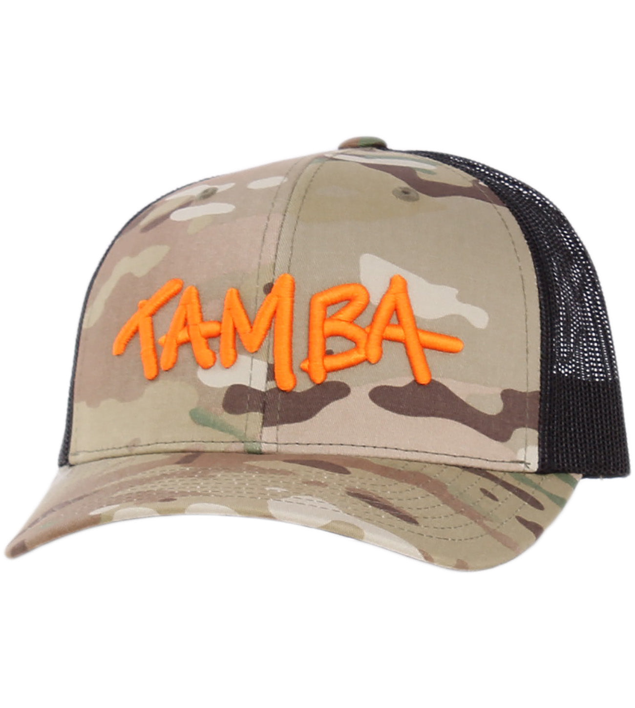 Multicam Camo Stuzzy 3D Mesh Curvebill Snapback Hat - Light/Orange