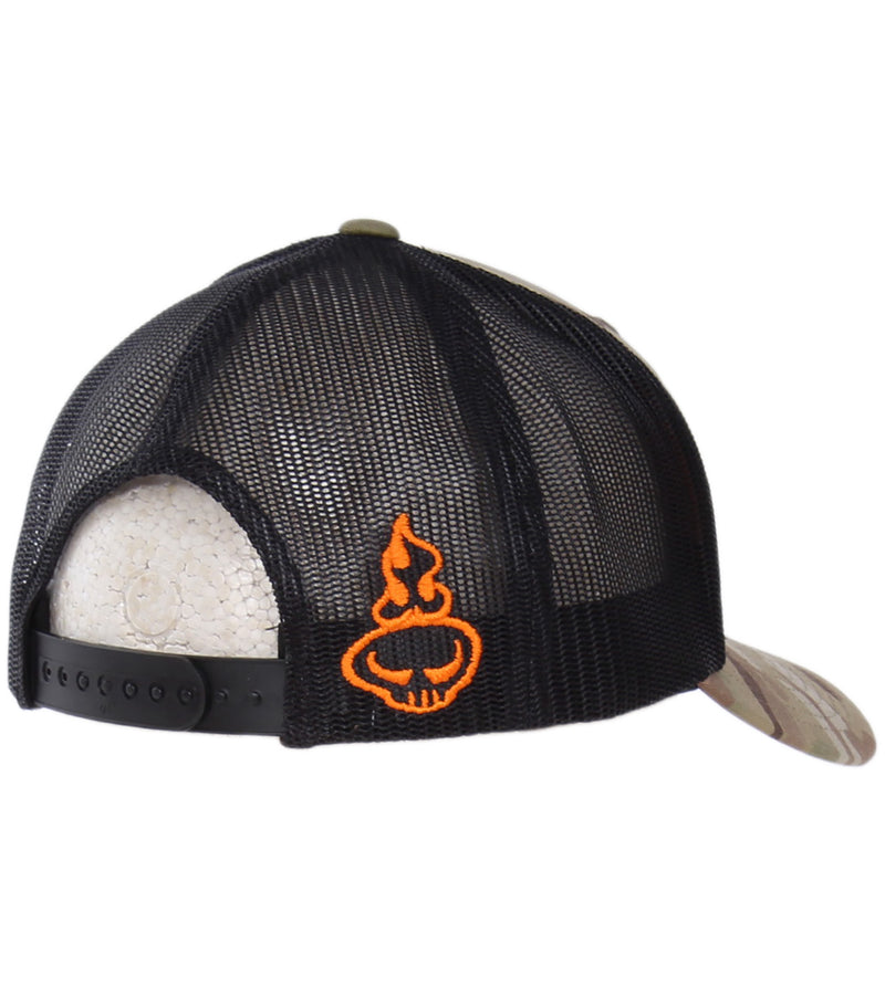 Multicam Surf Co 3D Curvebill Mesh Snapback Hat - Light/Orange